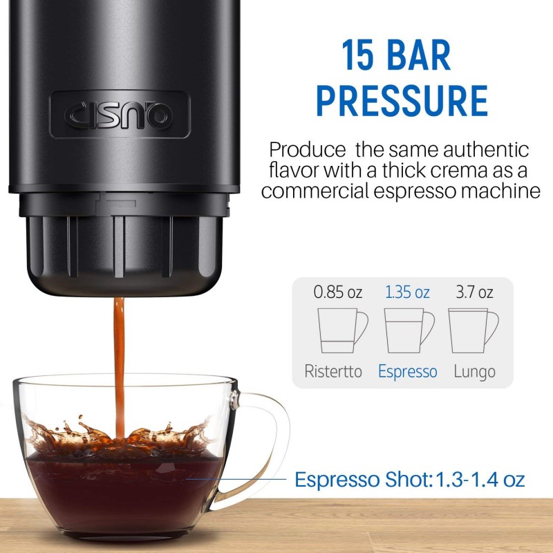 Electric Portable Espresso Machine Boils Water 15 Bars Pressure One-Button Operation Nespresso Compatible Capsule, Travel Outdoor Coffee Maker, BPA Free 
