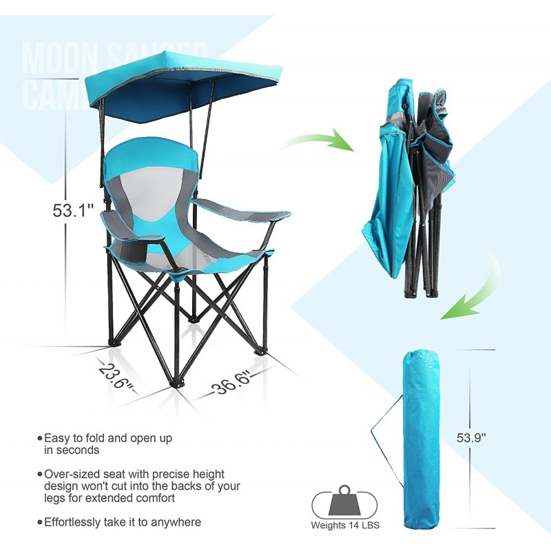 Heavy Duty Canopy Lounge Chair with Cup Holder (Enamel Blue)