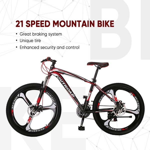 26-Inch 21-Speed Mountain Bike with Double Disc Brake(Red)