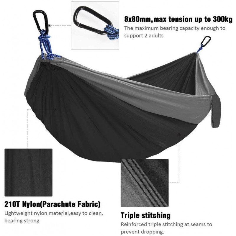 Portable Camping Hammock with 2 Tree Straps(Black)