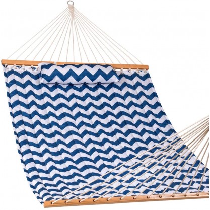 55" Double Hammock with Poly Pillow(Blue Chevron Stripe)