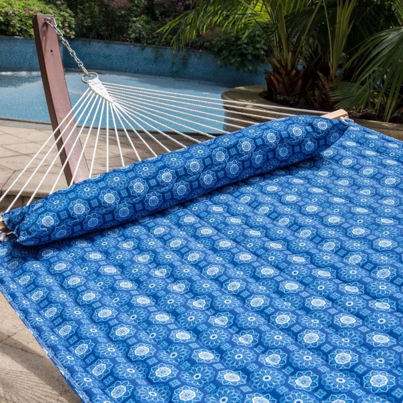 55" Double Hammock with Poly Pillow(Blue Floral)