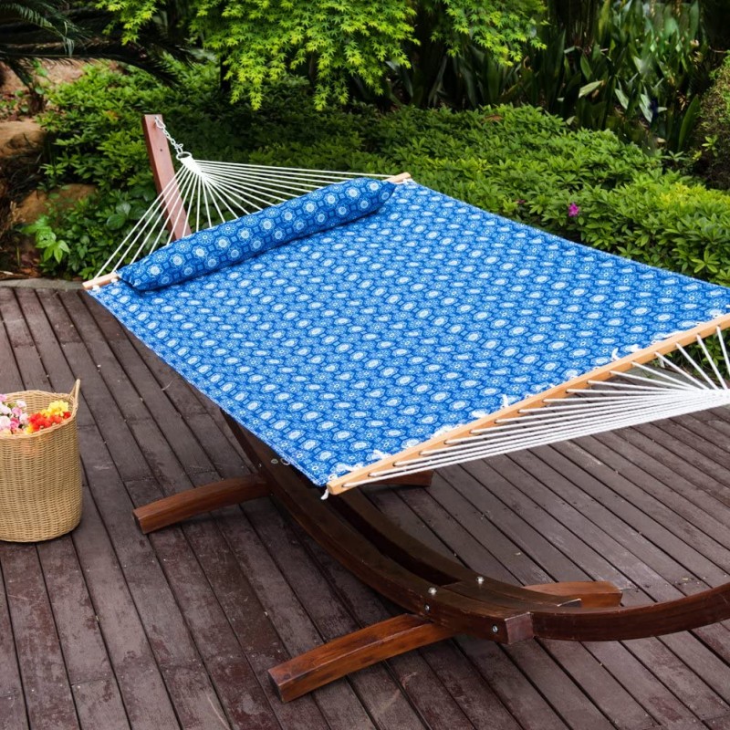 55" Double Hammock with Poly Pillow(Blue Floral)