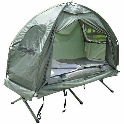 Deluxe Compact Folding Dome Shelter Tent with Sleeping Bag Air Mattress Pillow