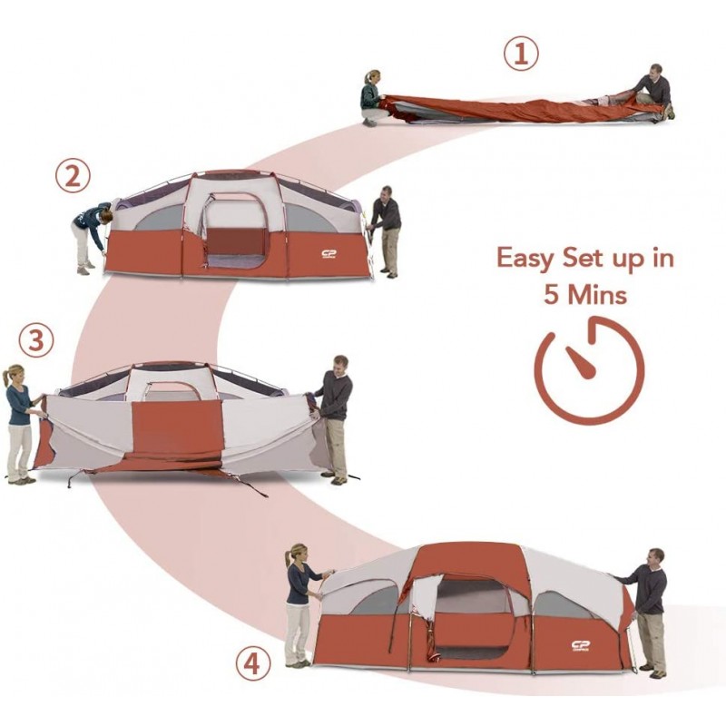 8-Person Waterproof Windproof Family Camping Tent (Red)