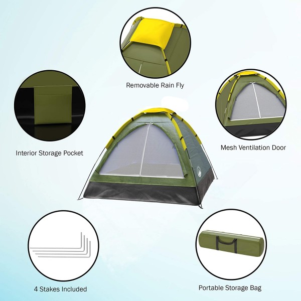 2-Person Dome Tent with Rain Fly and Carry Bag(Green) 