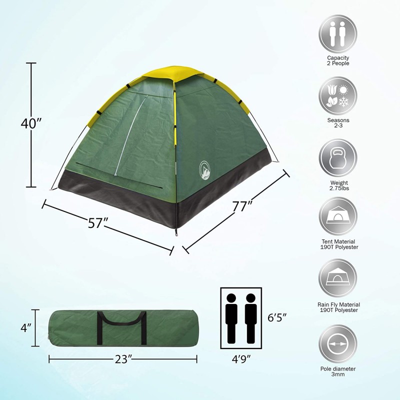 2-Person Dome Tent with Rain Fly and Carry Bag(Green) 