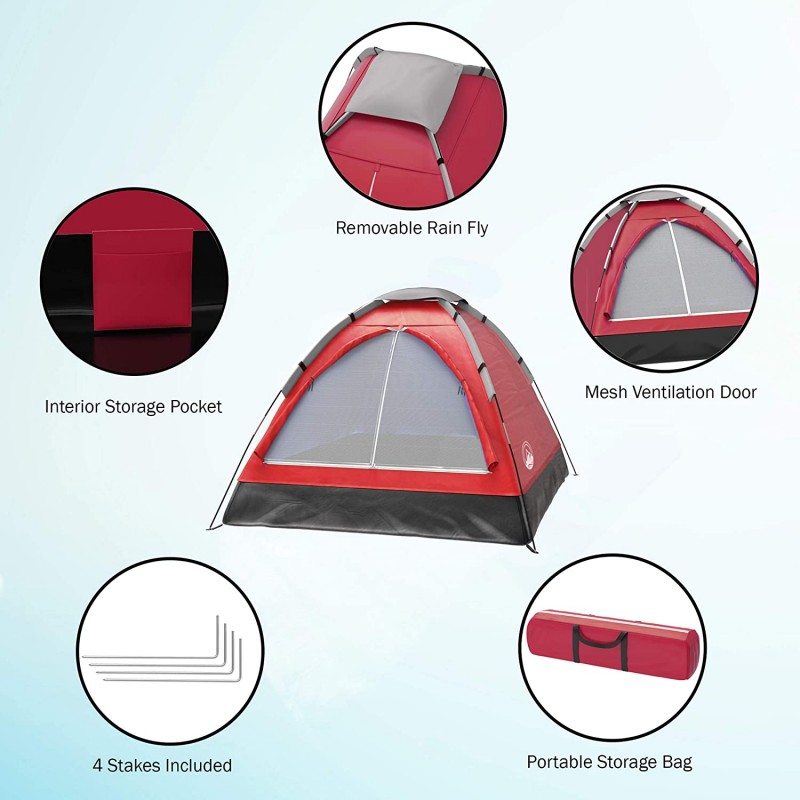2-Person Dome Tent with Rain Fly and Carry Bag(Red) 