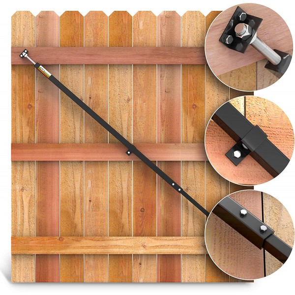 True Latch Fully Adjustable Gate Brace - Wood Privacy Fence Anti Sag Gate Kit  - Gate Hardware Kit for Outdoor Yard Wooden Fence Gates, 1 PATENTED USA made brace