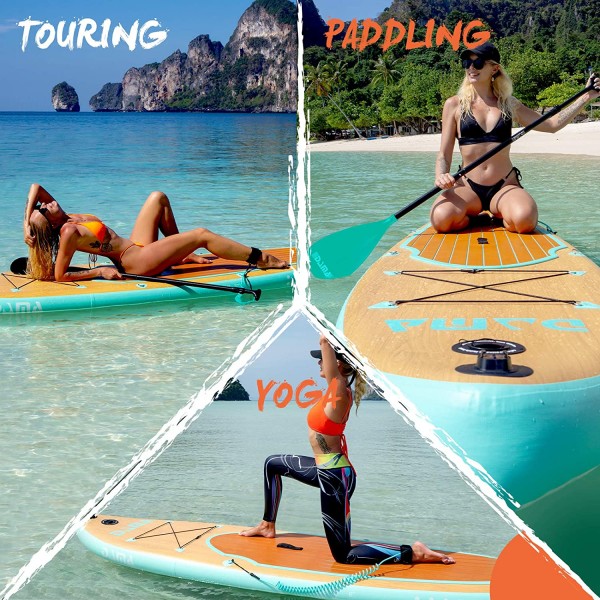 10'6" Inflatable Stand Up Paddle Board, Yoga Board, Camera Seat, Floating Paddle, Hand Pump, Board Carrier, Waterproof Bag, Drop Stitch, Traveling Board for Surfing