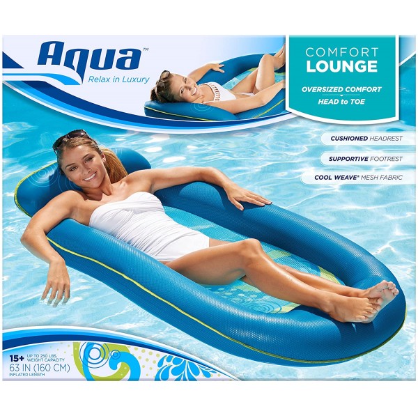  Comfort Water Lounge, X-Large, Inflatable Pool Float with Headrest & Footrest, Bubble Waves
